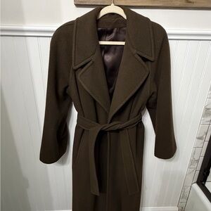 Vintage Regency Cashmere Coat Long Trench Wrap Belted Overcoat Brown 1960s